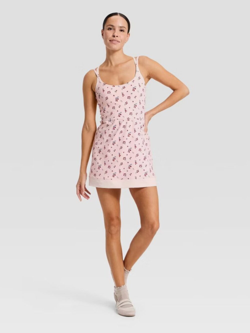 Women's Knit Strappy Active Dress - All In Motion Light Pink Floral L